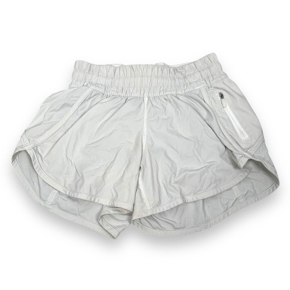 Lululemon Tracker Short V 4” Women’s 4 White Zip Pockets Elastic Waist Shorts